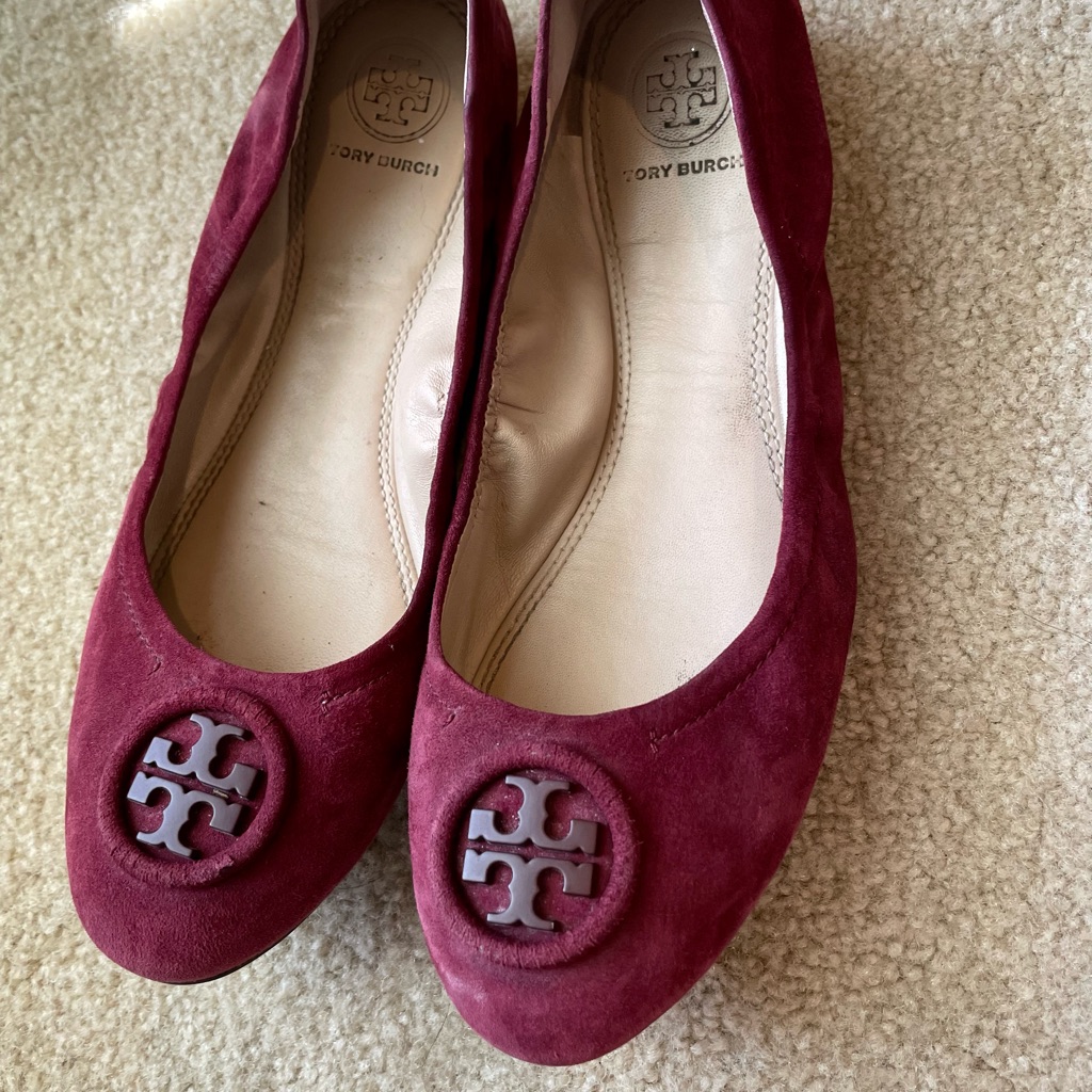 Tory Burch Burgundy Suede Flats